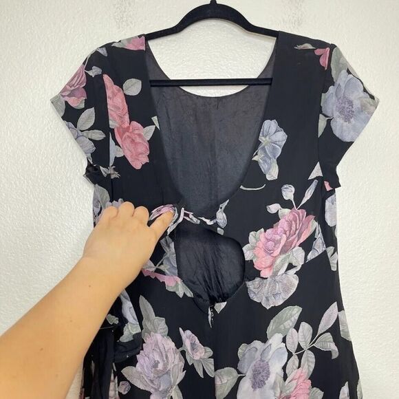 90’s Y2K Midi Dress Vintage Size 14 Chiffon Floral Romantic Fairy Whimsigoth - Picture 5 of 9